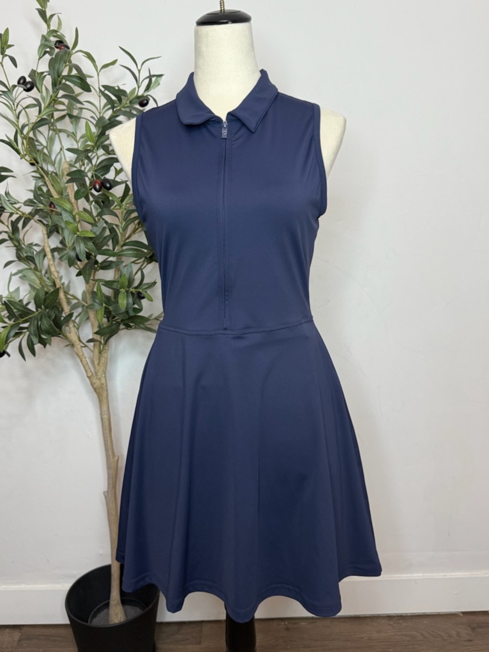 Travis Mathew Navy Sleeveless Polo Fit-and-Flare Mini Dress